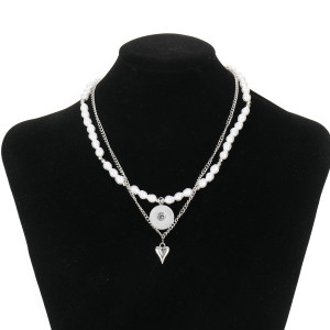 Personalized Fashion Double layer Pearl Love Pendant Necklace for Women's Clavicle Chain for 20mm Snap Button Jewelry Wholesale