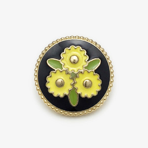 20mm metal snap button Flower Green Yellow