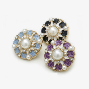 20mm metal snap button Purple Black Blue Flower Pearl
