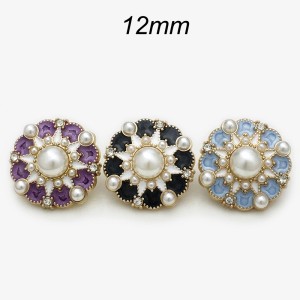 12mm metal snap button Purple Black Blue Flower Pearl