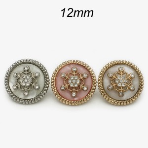 12mm snap button Pink resin metal snowflake rhinestone