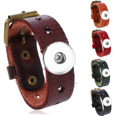 Genuine leather cowhide bracelet Five pointed star retro  punk rockfit 20mm snap button jewelry