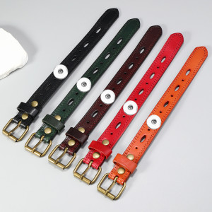 Genuine leather cowhide bracelet Five pointed star retro  punk rockfit 20mm snap button jewelry