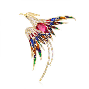 New Chinese style enamel colored phoenix brooch luxury high-end animal chest flower brooch coat accessory