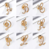 New letter brooch anti glare artifact with rhinestone collar needle for women's clothing accessories crystal
