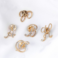 New letter brooch anti glare artifact with rhinestone collar needle for women's clothing accessories crystal