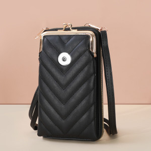 Mobile phone bag women large-capacity embroidered one-shoulder messenger bag fashion vertical wallet fit 18mm snap button jewelry