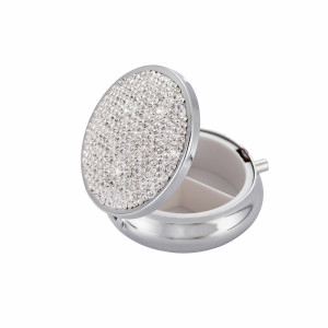 Crystal inlaid diamond medicine box, portable waterproof storage box, outdoor travel metal first aid sealed medicine box for women