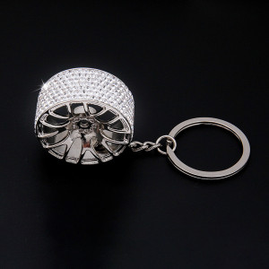 Crystal new car keychain with diamond inlay creative keychain car wheel keychain high quality