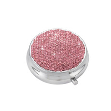 Crystal inlaid diamond medicine box, portable waterproof storage box, outdoor travel metal first aid sealed medicine box for women