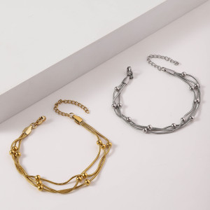 Hot stainless steel bracelet titanium steel bracelet with fashionable 18K real gold plating and multi-layer stacked