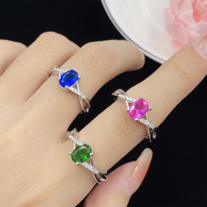 Red corundum simulation emerald sapphire simple cross exquisite opening ring for women