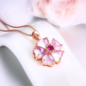 cherry blossom Clavicle Chain Necklace Peach Heart Pink Crystal Pendant Women's Natural Hibiscus Stone Plated Rose Gold Jewelry