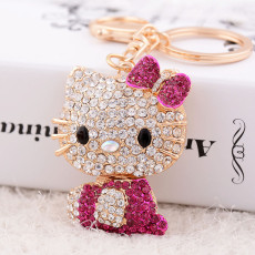Crystal rhinestone alloy cute cat keychain bag decoration car exquisite creative pendant