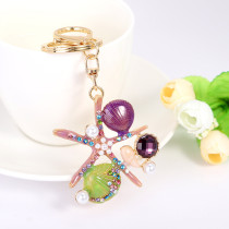 Crystal rhinestone ocean gift starfish keychain scallop pearl keychain car pendant wholesale