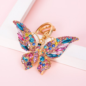New crystal butterfly keychain with rhinestones, insect keychain pendant, creative small gift