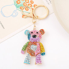 Crystal rhinestone colored teddy bear car keychain, ladies' cute bag pendant, keychain
