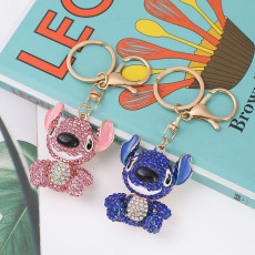 Crystal rhinestone cartoon Stitch keychain pendant car metal keychain wholesale