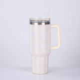 1200ml Rhinestone New 40oz handle car cup with diamond inlay, large capacity vacuum suction cup