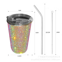 550ml Rhinestone Bling Beverage cup simple and stylish stainless steel straw coffee cup