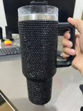 1200ml Rhinestone New 40oz handle car cup with diamond inlay, large capacity vacuum suction cup