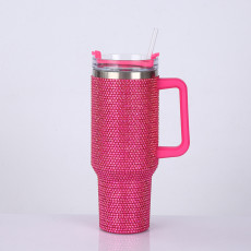 1200ml Rhinestone New 40oz handle car cup with diamond inlay, large capacity vacuum suction cup