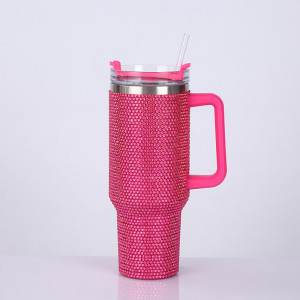 1200ml Rhinestone New 40oz handle car cup with diamond inlay, large capacity vacuum suction cup