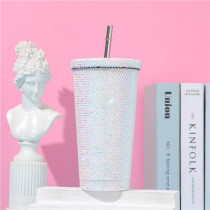 750ml rhinestone Double layer insulated cup, stainless steel straw insulated cup, coffee cup, gift cup