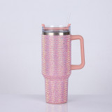 1200ml Rhinestone New 40oz handle car cup with diamond inlay, large capacity vacuum suction cup