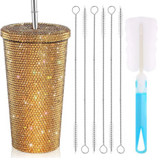 500ml rhinestone Double layer insulated cup, stainless steel straw insulated cup, coffee cup, gift cup