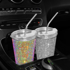 550ml Rhinestone Bling Beverage cup simple and stylish stainless steel straw coffee cup