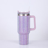 1200ml Rhinestone New 40oz handle car cup with diamond inlay, large capacity vacuum suction cup