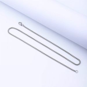 Silvery Stainless steel necklace, square pearl chain, hip-hop titanium steel jewelry