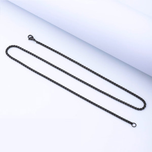 Black Stainless steel necklace, square pearl chain, hip-hop titanium steel jewelry