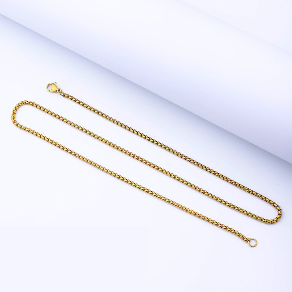 Golden Stainless steel necklace, square pearl chain, hip-hop titanium steel jewelry