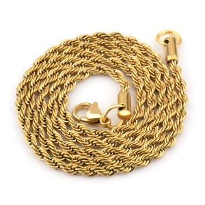 Golden Stainless steel Fried Dough Twists chain Color preserving electroplated titanium steel chain