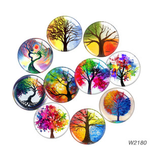 20MM 10pcs/lot  Colorful Tree of Life Print glass snap button charms