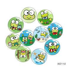 20MM 10pcs/lot Green Frog cartoon Print glass snap button charms