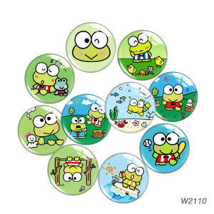 20MM 10pcs/lot Green Frog cartoon Print glass snap button charms