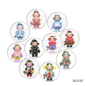 20MM 10pcs/lot  cartoon Print glass snap button charms