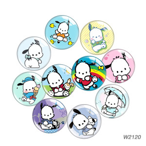 20MM 10pcs/lot dog cartoon Print glass snap button charms