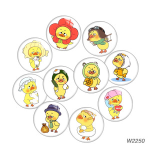20MM 10pcs/lot  yellow duck cartoon Print glass snap button charms