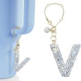 White AB Rhinestone cup pendant handle soft ceramic English letter keychain pendant