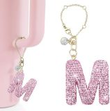 Pink Rhinestone cup pendant handle soft ceramic English letter keychain pendant