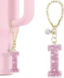 Pink Rhinestone cup pendant handle soft ceramic English letter keychain pendant