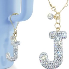 White AB Rhinestone cup pendant handle soft ceramic English letter keychain pendant