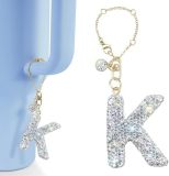 White AB Rhinestone cup pendant handle soft ceramic English letter keychain pendant