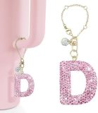 Pink Rhinestone cup pendant handle soft ceramic English letter keychain pendant