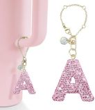 Pink Rhinestone cup pendant handle soft ceramic English letter keychain pendant