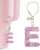 Pink Rhinestone cup pendant handle soft ceramic English letter keychain pendant